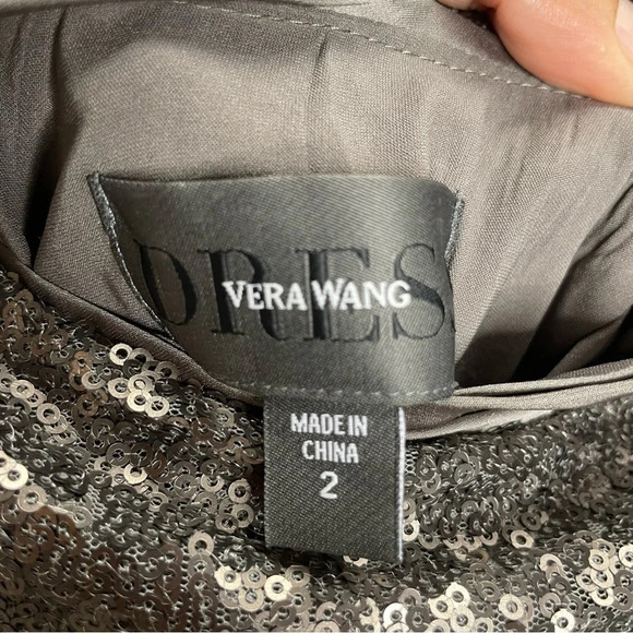 Vera Wang Sequin Sheath Cowl Back Pewter Holiday Party Dress - Picture 9 of 9